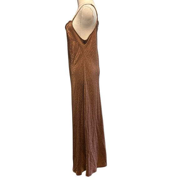 Slip Dress SZ L Maxi Adj Straps Copper Brown Leopard Jessica Simpson Lounge Wear - Picture 9 of 9